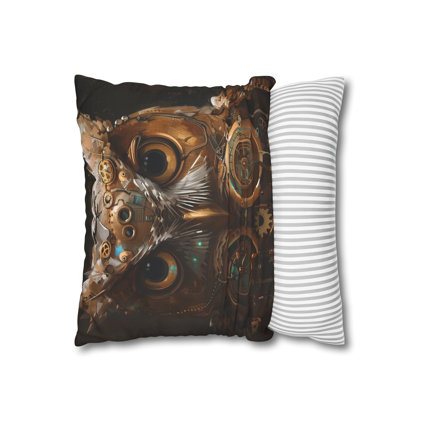 Steampunk Owl Pillowcase - Intriguing design with owl, gears, and clockwork. High-quality, comfortable, and stylish. Perfect for all seasons. Makes a great gift.