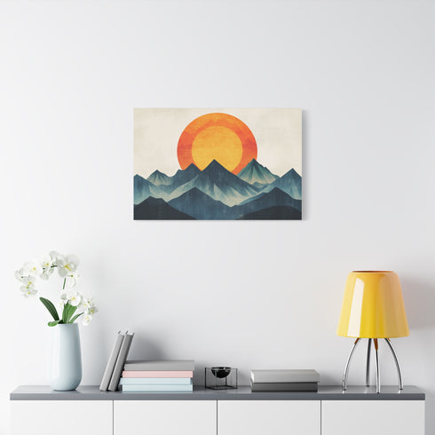 Retro Wave Mountains with Glowing Sun — Canvas Wall Art — Product Detail View 7