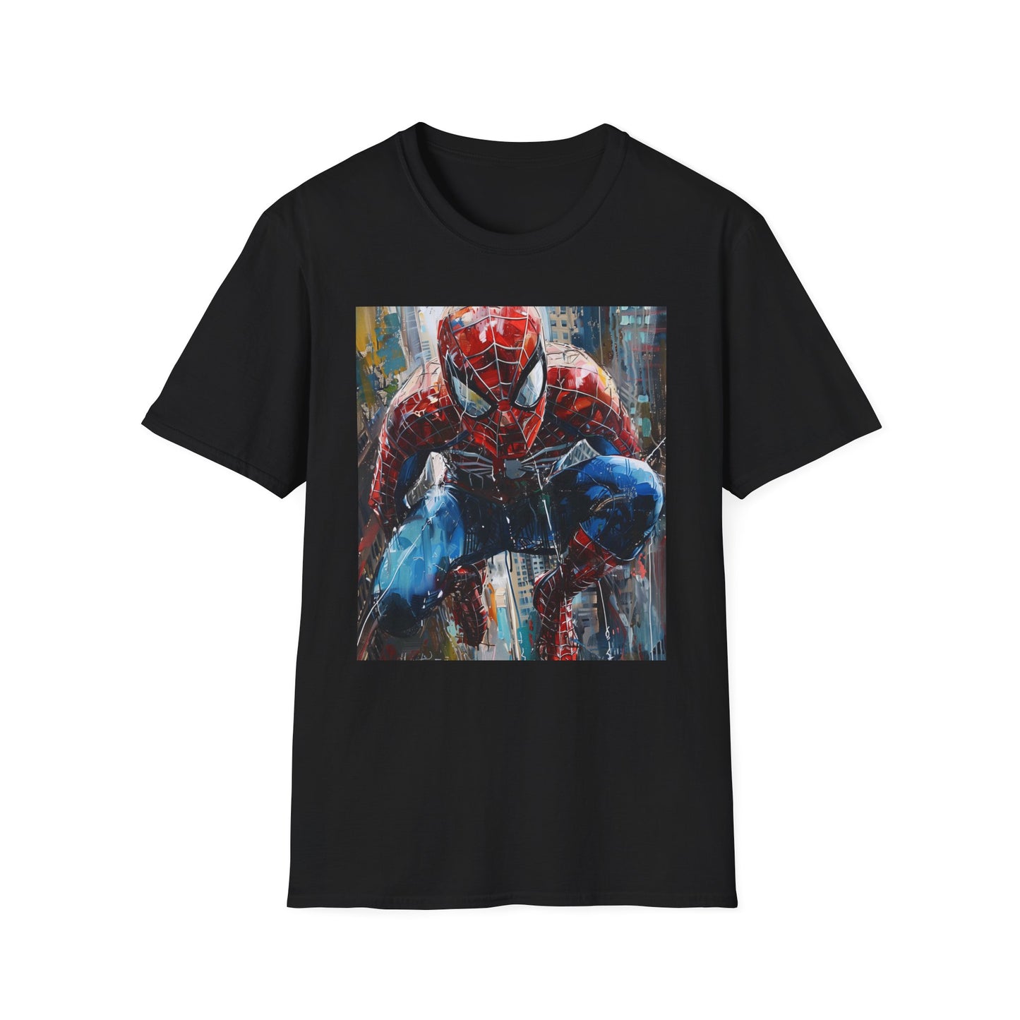 Web-Sling Wanderer: The Amazing Adventures of Spider-Man | T-Shirt | Artwork, Cityscape, Comic book, Graffiti, Painting, Pullover, Spiderman, Superhero, Vibrant colors, Webslinger | Prints with Passion