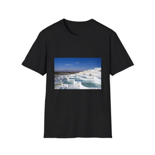 Thermal Tapestry Woven by Nature | T-Shirt | Mineral Rich Waters, Natural Wonders, Pamukkale Turkey, Spring Water, Sunny Vibes, Thermal Waters, Travel Adventures, Turkey Tourism, White Terraced Pools | Prints with Passion