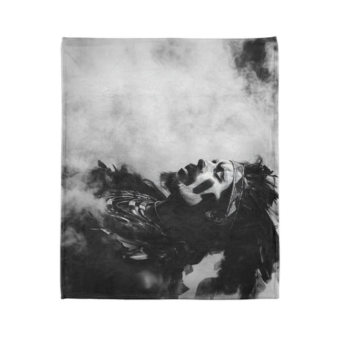 Tribal Warrior Made of Smoke — Plush Fleece Throw Blanket — Product Detail View 7