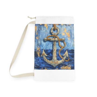 "Anchor and rope design laundry bag, perfect for nautical home decor"