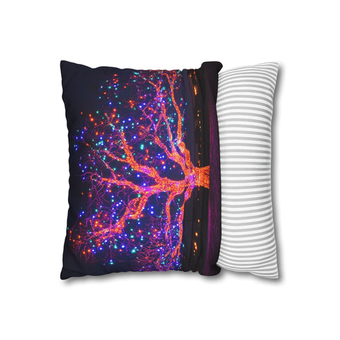 Electric Tree Rooted in the Sky — 40×40 Cushion Cover — Soft Brushed Fabric Texture Close-Up