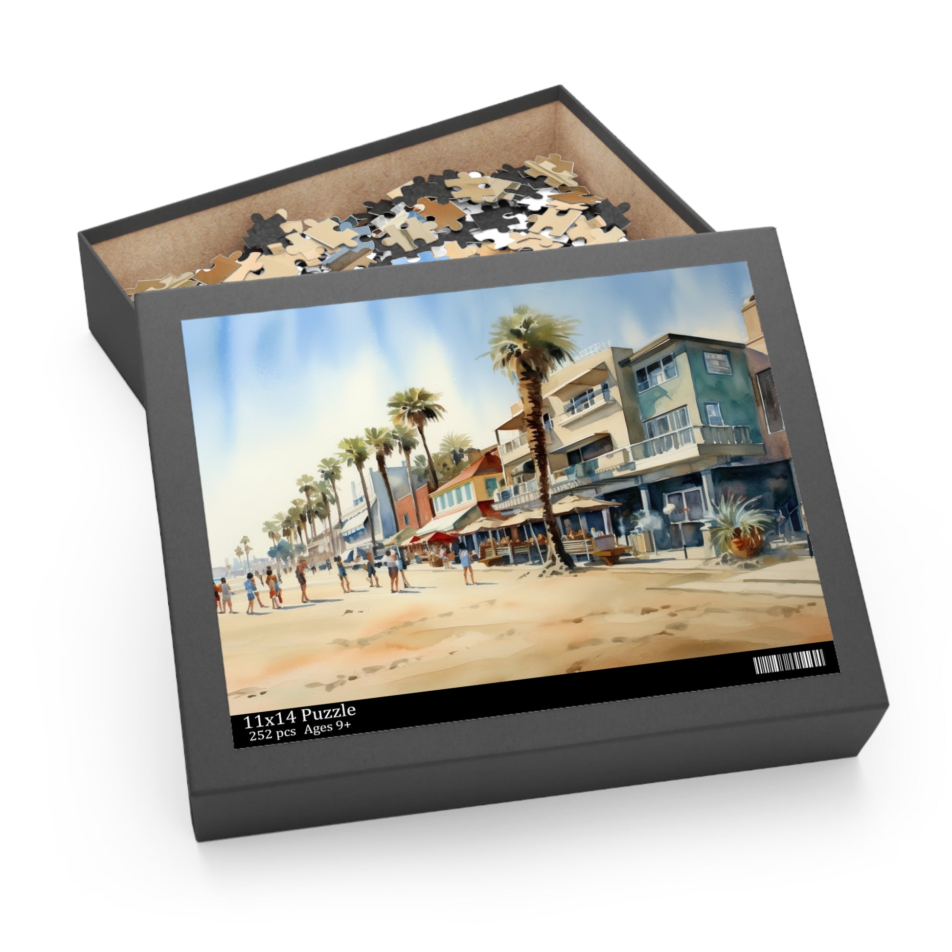 "Venice Beach jigsaw puzzle with iconic boardwalk and palm tree-lined streets, perfect for a relaxing day indoors"