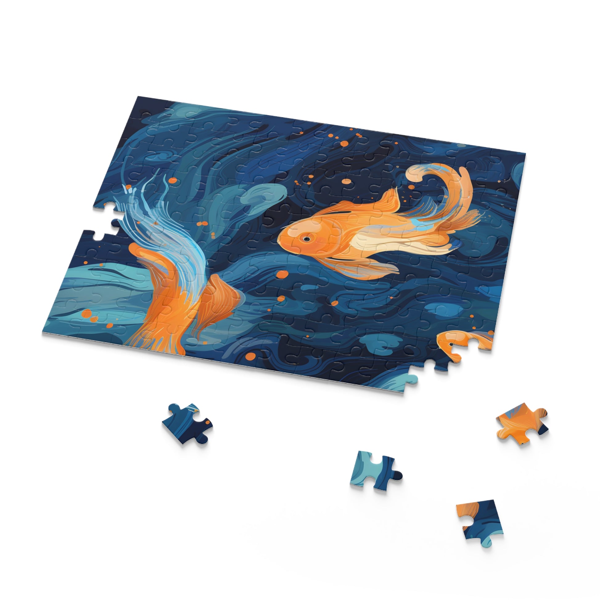 "Colorful Goldfish Haven Jigsaw Puzzle - Dive into aquatic beauty with orange koi swimming"