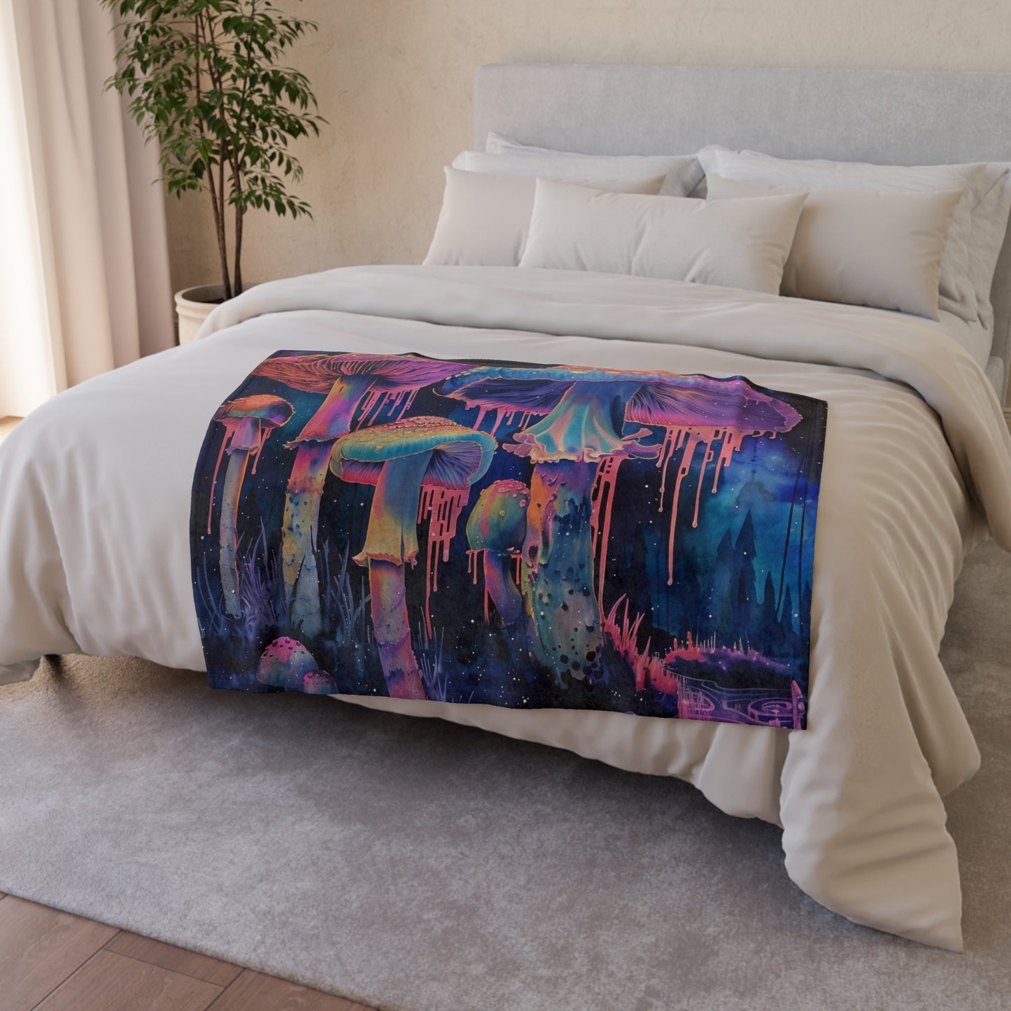 it's perfect for snuggling up on chilly nights or adding a pop of color to any room. Treat yourself to a journey of comfort and style with this unique blanket that captures the essence of nature's beauty and magic.

Experience the ultimate comfort and style with our Psychedelic Mushroom Blanket. Made from high-quality material