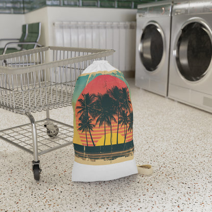 Retro Sunset Palm Tree Laundry Bag - Stylish tropical accessory for organized laundry