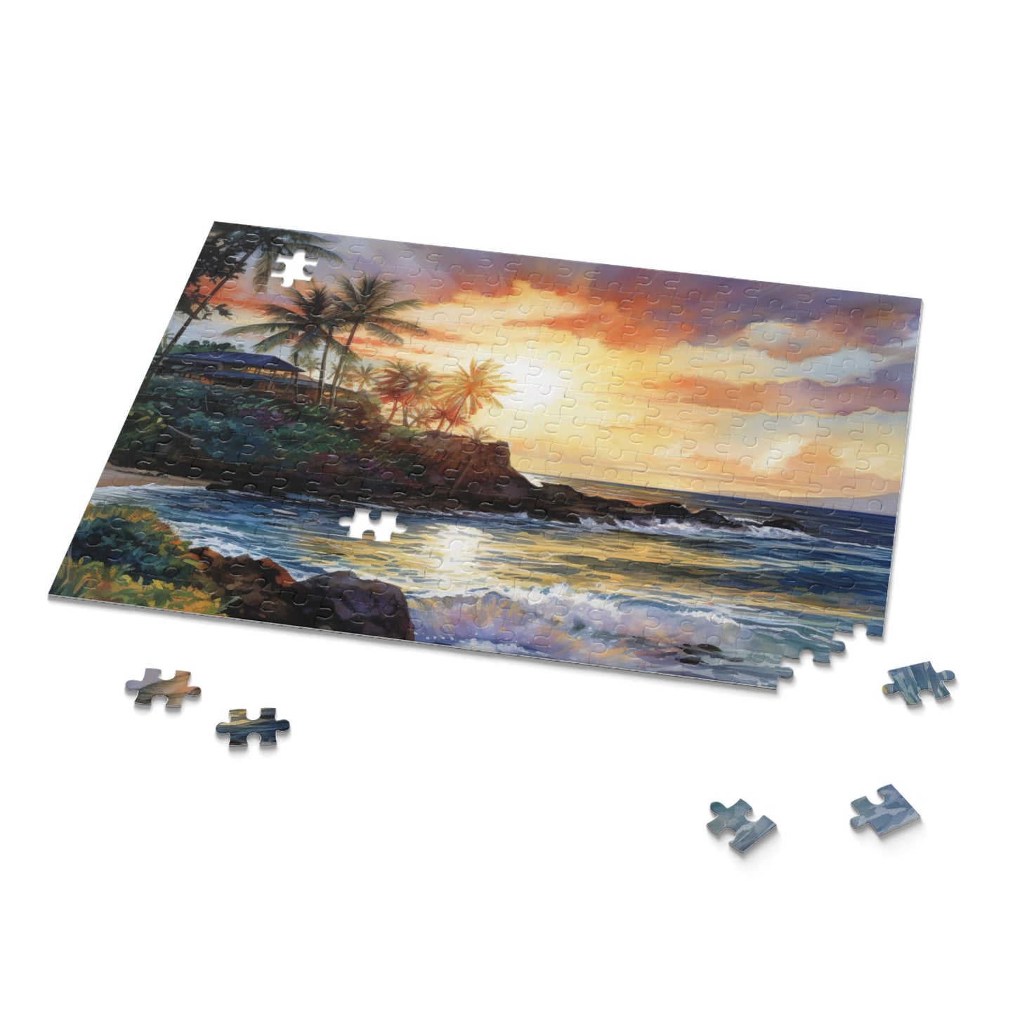 "Piece together paradise with Hawaii Beach jigsaw puzzle - crystal blue waters & golden sand"