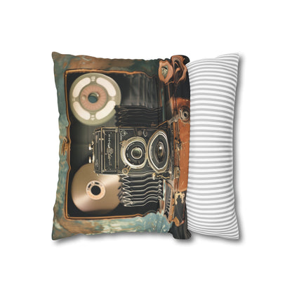 "Analog Dreams Pillowcase - Vintage camera and film reels design, high-quality material for comfort and style, perfect for all seasons. Makes a great gift! Shop now."