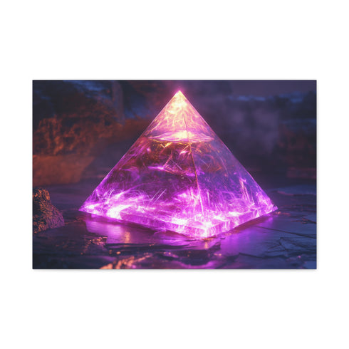 Pyramid Glowing with Magnetic Field — Canvas Wall Art — Living Room Wall Lifestyle View