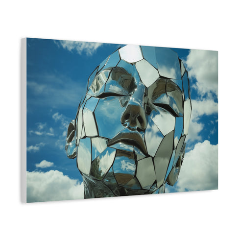 Mirror Fragments Forming a Face in Sky Stretched Canvas Wall Art