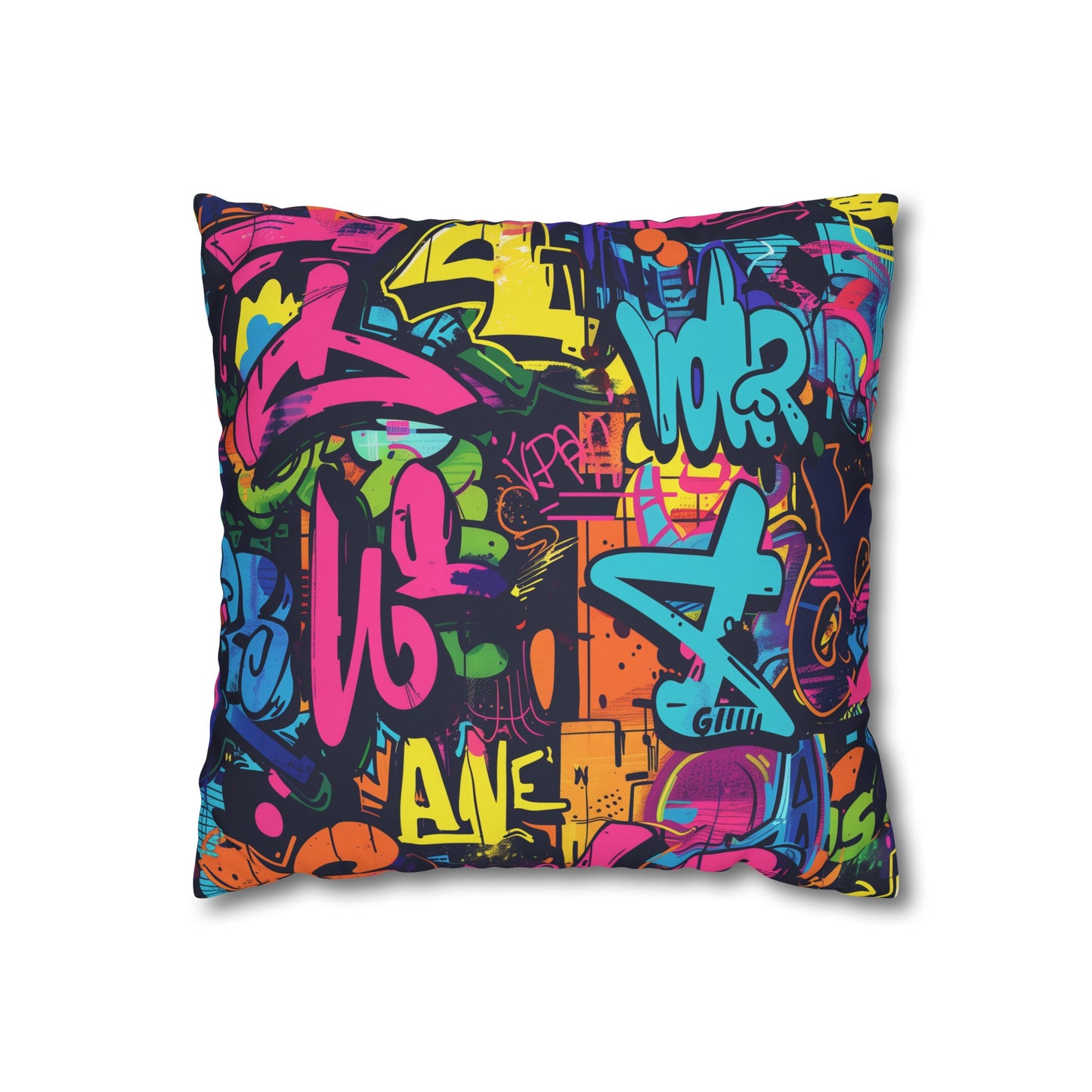 Neon Graffiti Pillow Case - Bold and vibrant urban graffiti design in bright neon colors for a pop of urban style in your bedroom decor.