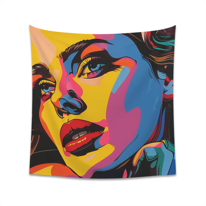 "Pop Art Icon Portrait Tapestry | Bold & Vibrant Wall Art | High-Quality Material | 34" x 40" or 57" x 57" | Great Gift Idea"