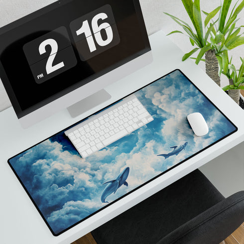 Sky Whales Grazing on Clouds — XL & XXL Desk Mat — 3mm Non-Slip Natural Rubber Base Detail