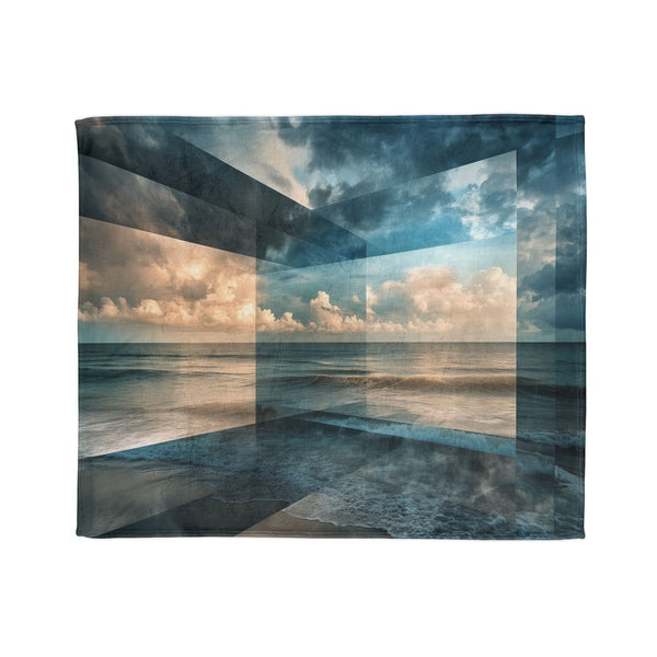 Storm Breaking Through Layered Dimension — Plush Fleece Throw Blanket — Draped Over Sofa & Bed Lifestyle View