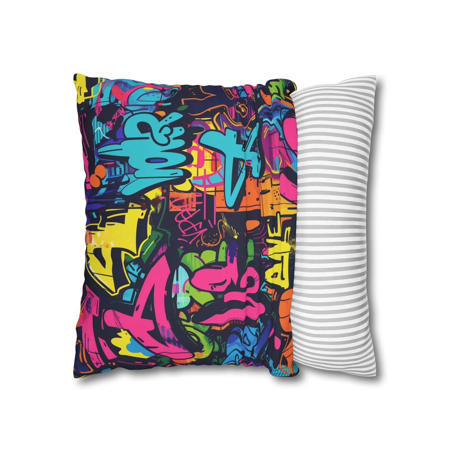 Neon Graffiti Pillow Case - Bold and vibrant Urban Graffiti design in bright neon colors for a pop of urban style in your bedroom decor.