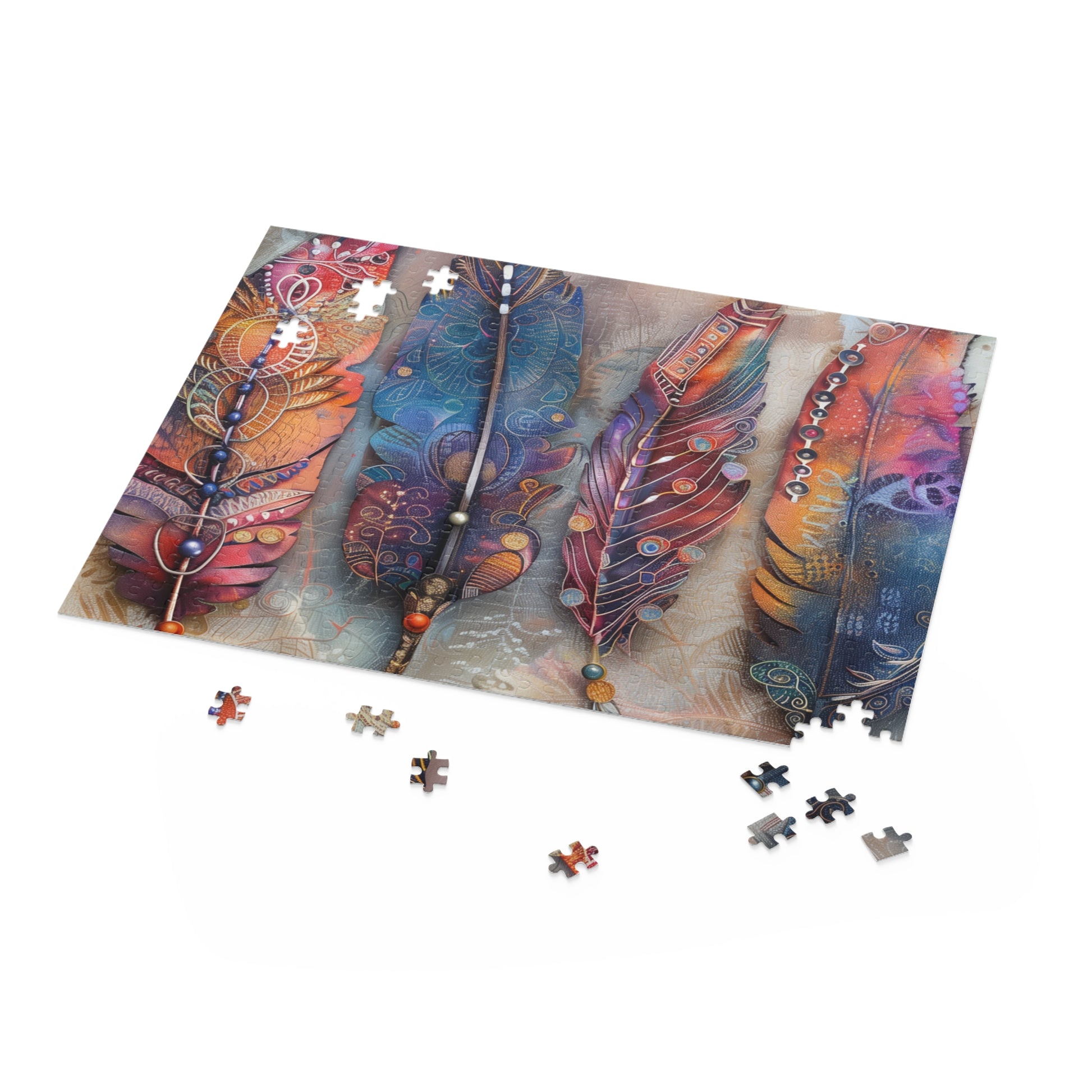 Colorful Bohemian Feather Jigsaw Puzzle for Relaxing and Unwinding - 500 pieces