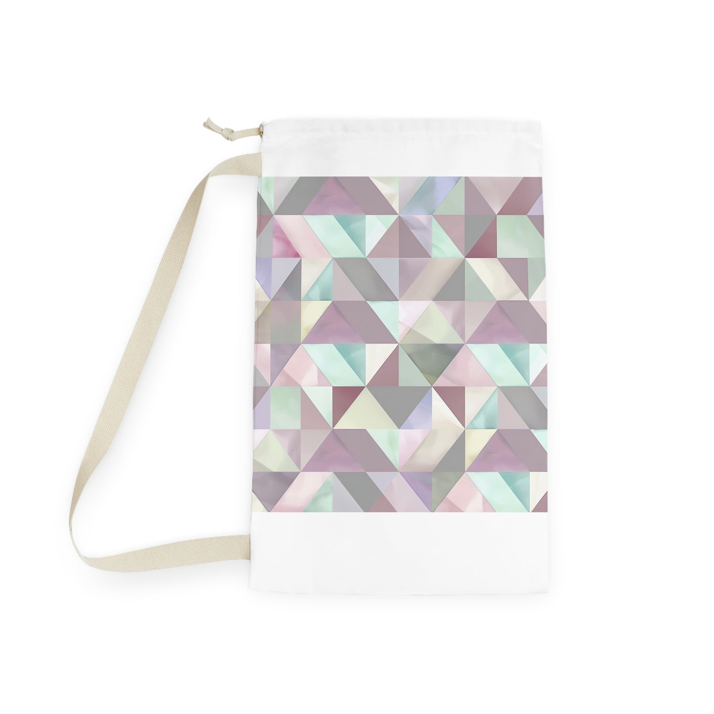 "Chic Pastel Geometrics Laundry Bag - Stylish storage solution with soft geometric pattern in soothing hues"