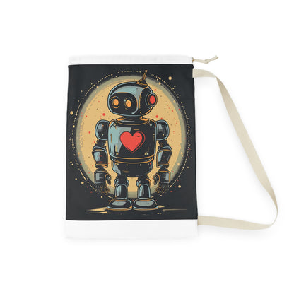 "Retro Robot Heart Laundry Bag - Cute and stylish laundry bag with heart symbol for organized space"