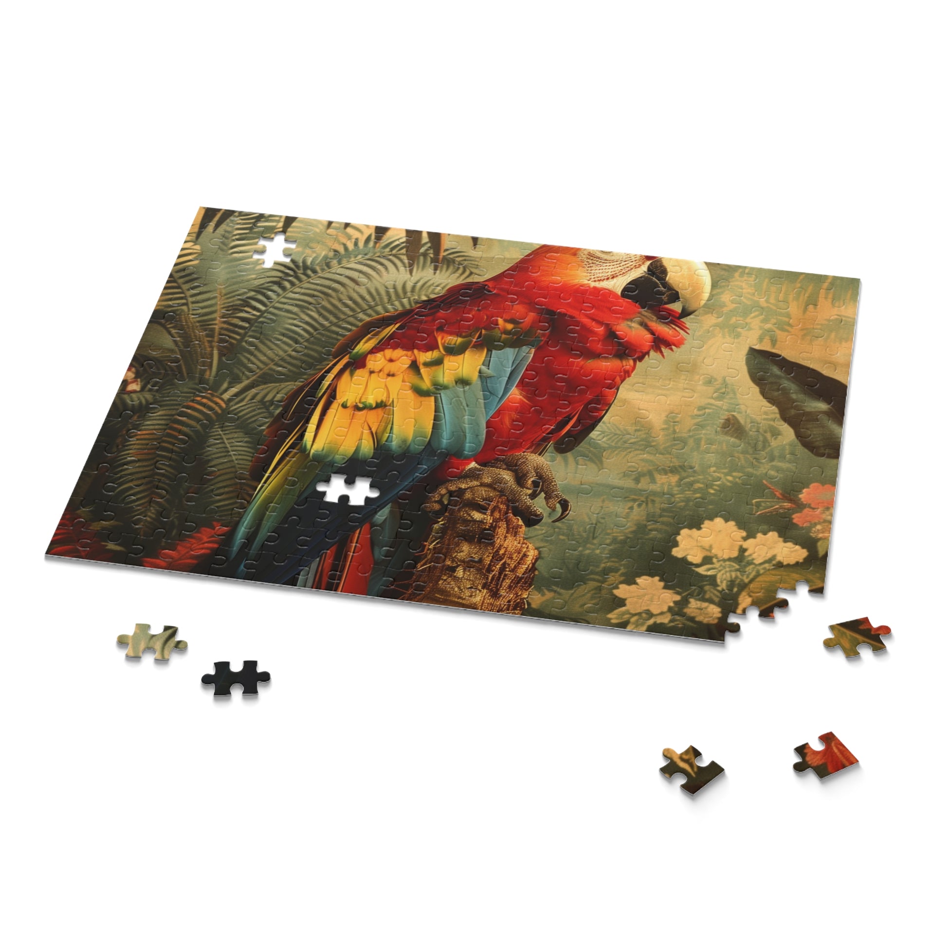 Vibrant Parrot Paradise jigsaw puzzle in lush, exotic setting. Escape to a tropical paradise with this colorful bird-themed puzzle. Great for bird lovers and puzzle enthusiasts.