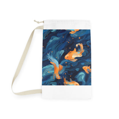 Whimsical Goldfish Swim Laundry Bag - Adorable laundry bag with orange koi goldfish design perfect for adding charm to laundry day.