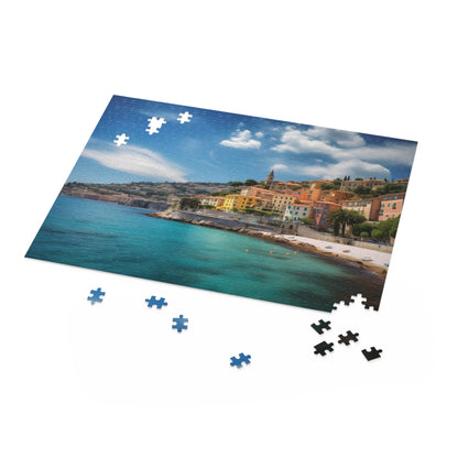 "French Riviera jigsaw puzzle with vibrant coastal images, perfect for travel lovers and puzzle enthusiasts"