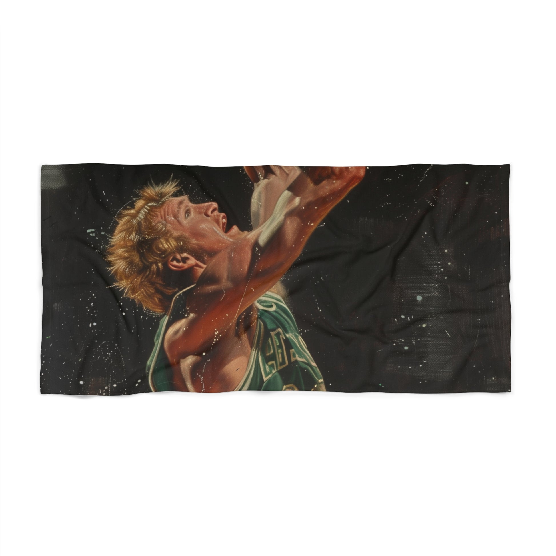 Bring the legendary Larry Bird to the beach with this vibrant and unique beach towel featuring a stunning painting of the basketball icon. Perfect for basketball fans and beach lovers.