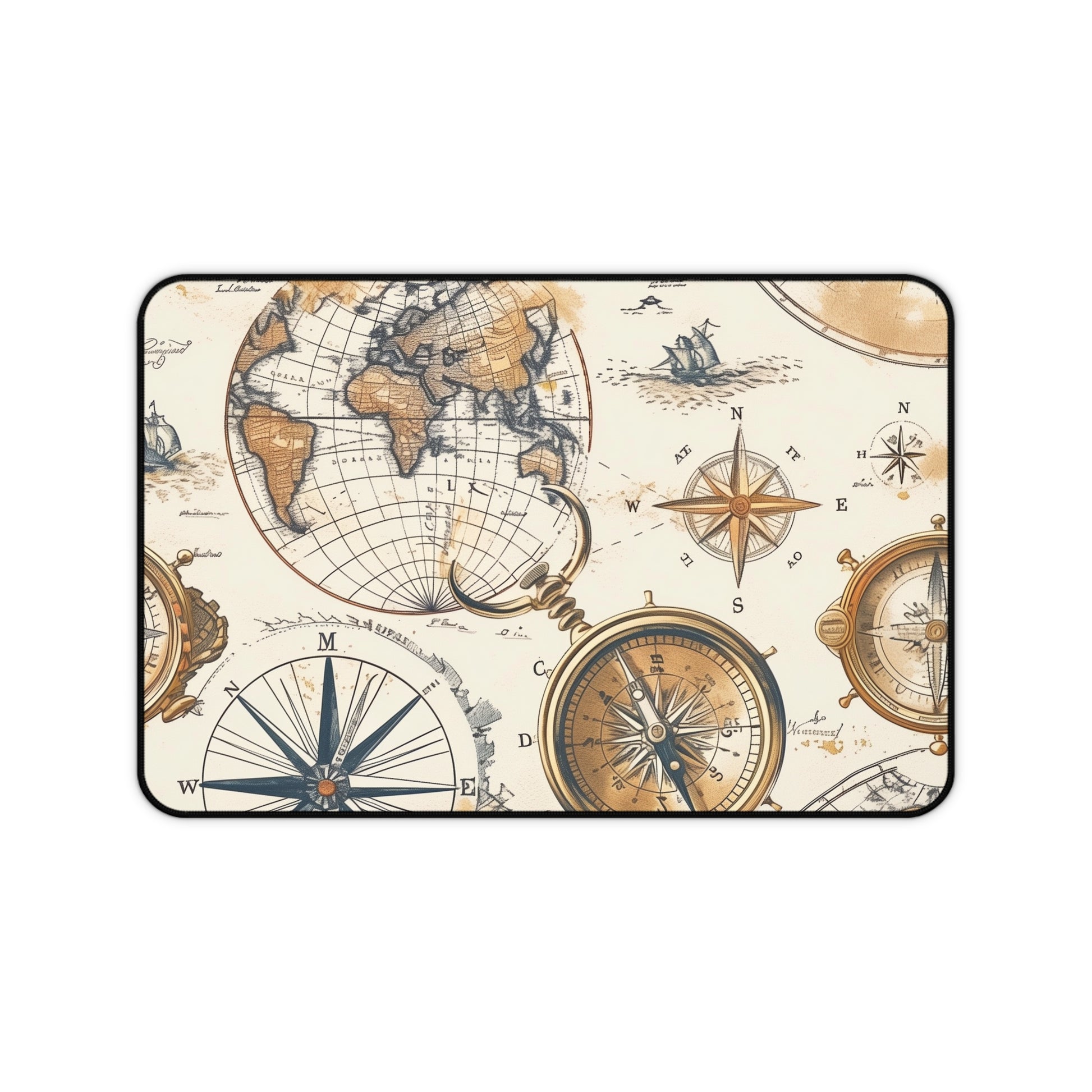 Vintage Maps Desk Mat - Add style to your workspace with seamless vintage map pattern, perfect for office or home office.