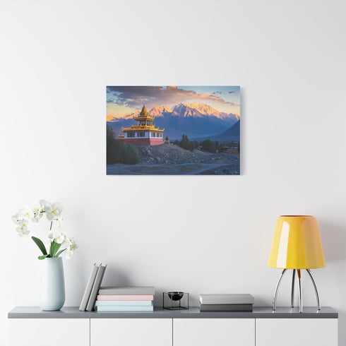 Mountain Temple at Golden Hour Stretched Canvas Wall Art
