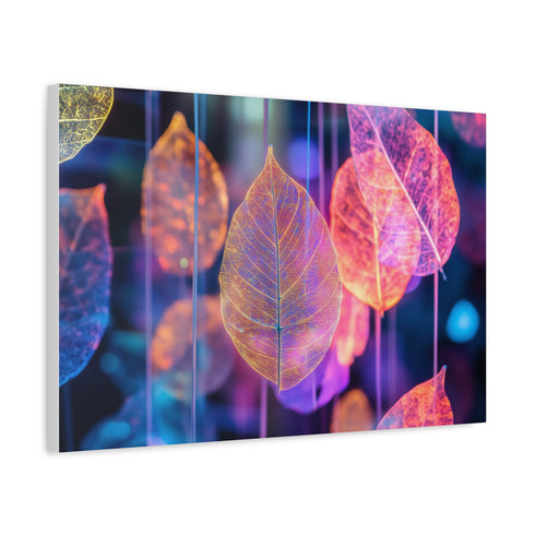 Dreamscape with Levitating Neon Leaves (Edition II) — Canvas Wall Art — Side Profile & Stretched Corner Detail