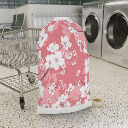 "Cherry Blossom Laundry Bag in Pink and White - Stylish and Organized Laundry Solution"