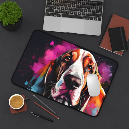 "Adorable Basset Hound Desk Mat - Protects desk with playful style"