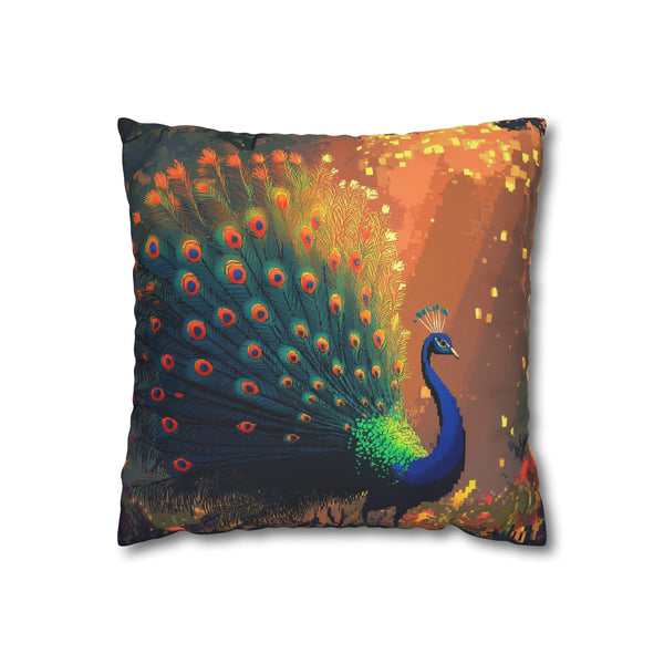 Ghost Peacock in Pixel Forest (Edition II) — 40×40 Cushion Cover — Front 40×40 cm Square Cushion View