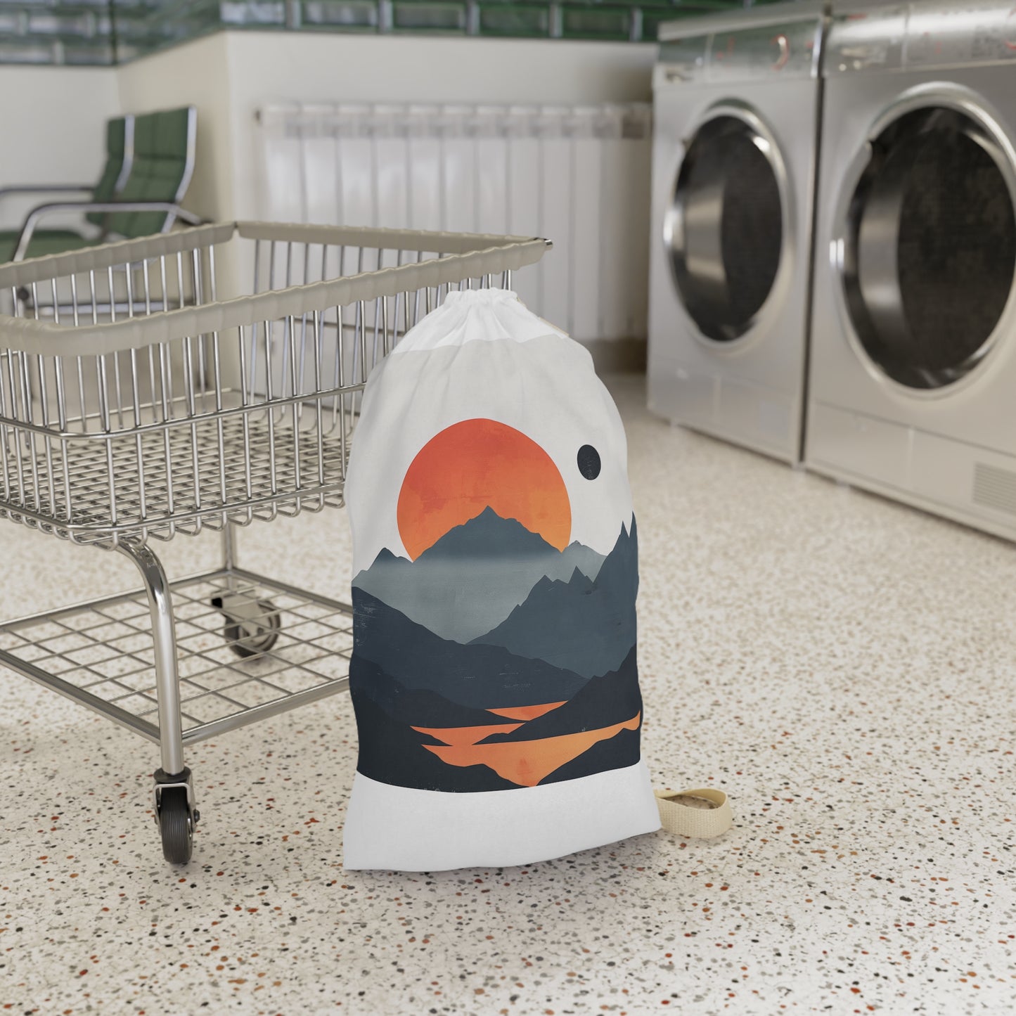 "Minimalist Mountain Sunrise Laundry Bag for Neatly Organizing and Transporting Laundry"