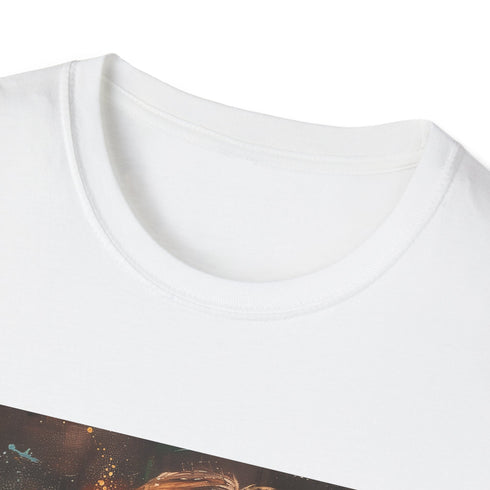 Galactic Smuggler Retro Graphic Unisex Softstyle T-Shirt in Red folded view