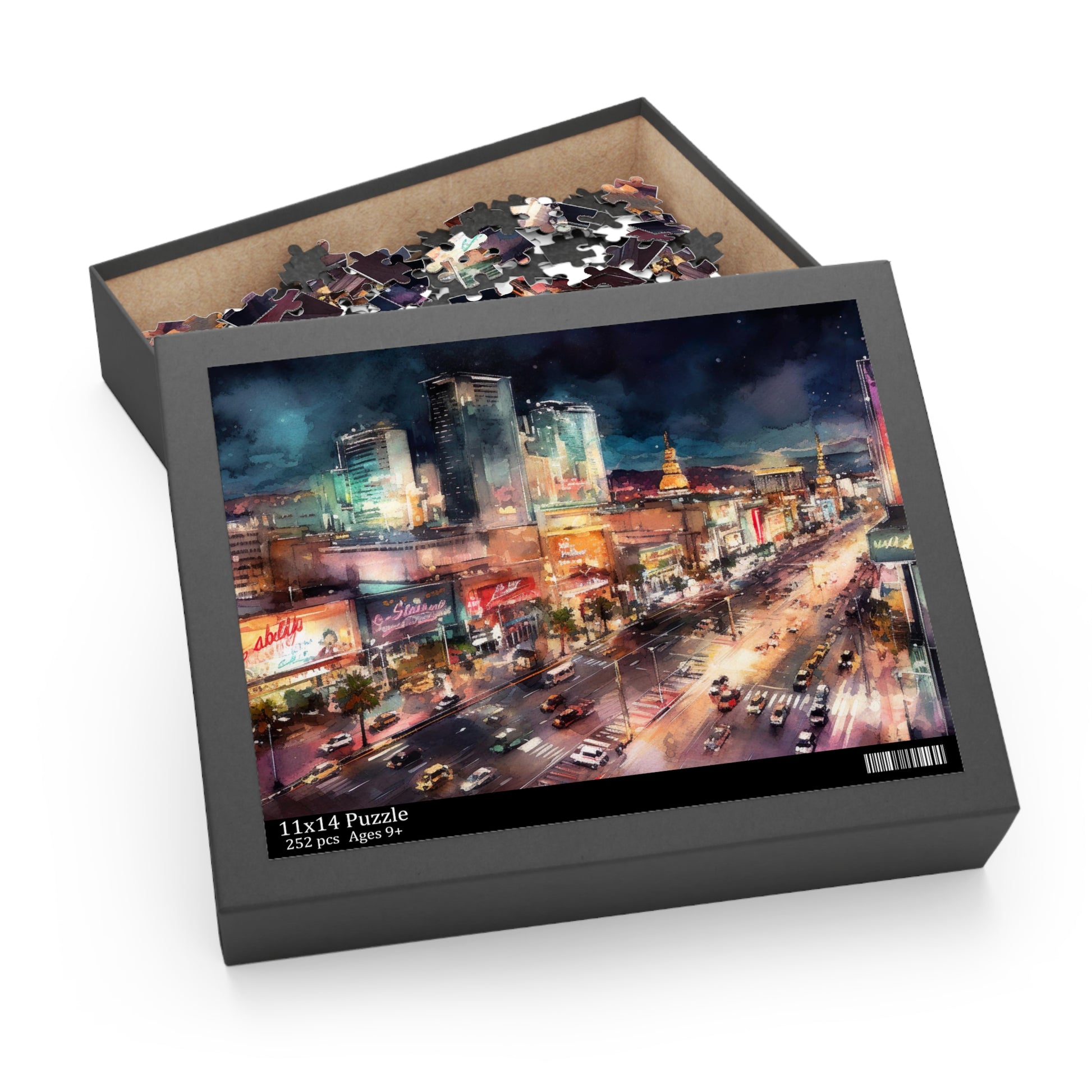 Vibrant Vegas Strip jigsaw puzzle with dazzling lights and iconic landmarks. Perfect for Las Vegas fans!