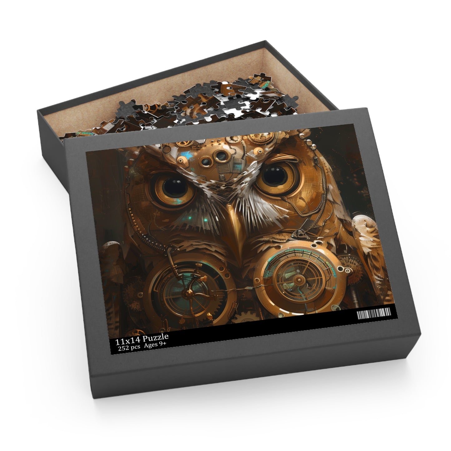 "Steampunk owl jigsaw puzzle with intricate design for fans of puzzles and fantasy worlds"