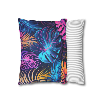 "Neon Oasis Pillowcase - Tropical Leaves & Palm Trees in Neon Hues | High-Quality, Stylish & Perfect for All Seasons"