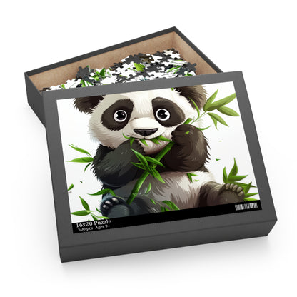 "Adorable Panda Bamboo Feast Puzzle - Charming jigsaw for animal lovers, cute panda munching on bamboo"