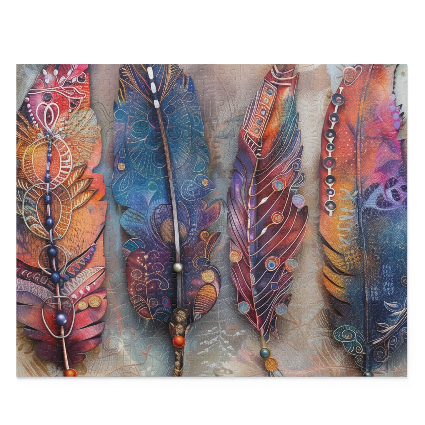 "Colorful Bohemian Feather Jigsaw Puzzle for Relaxation and Unwinding"