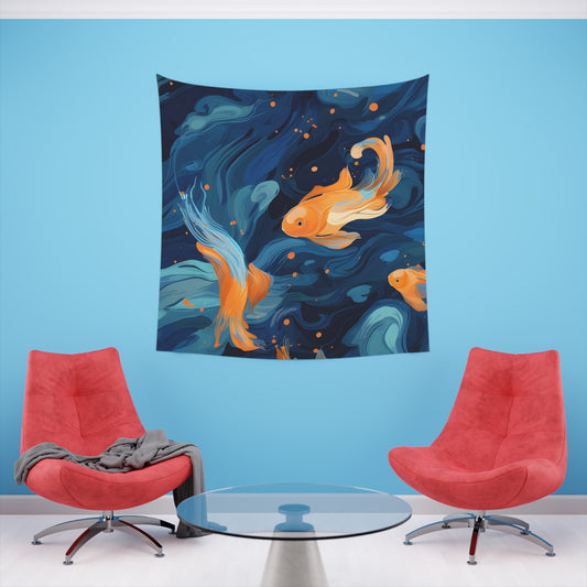Vibrant Koi Fish Tapestry: Symbol of Harmony and Good Fortune - 34" x 40" and 57" x 57" Sizes Available