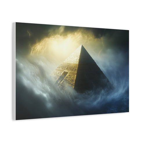Pyramid Floating in Thunder Vortex — Canvas Wall Art — Side Profile & Stretched Corner Detail