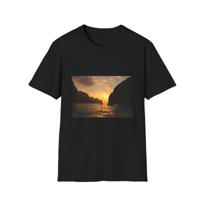 Golden Hues of Paradise at Sunset | T-Shirt | Cotton, Crew neck, DTG, Men's Clothing, Neck Labels, Regular fit, T-shirts, Women's Clothing | Prints with Passion