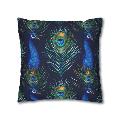 "Vibrant blue peacock feathers pillowcase, soft and stylish decor accent"