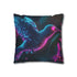 Cybernetic Hummingbird Near Neon Flowers — 40×40 Cushion Cover — Double-Sided Back & Concealed Zip Detail