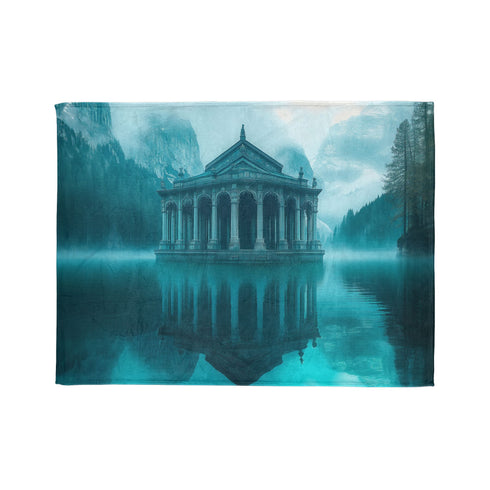 Glass Temple Submerged in Dream Lake Plush Fleece Throw Blanket
