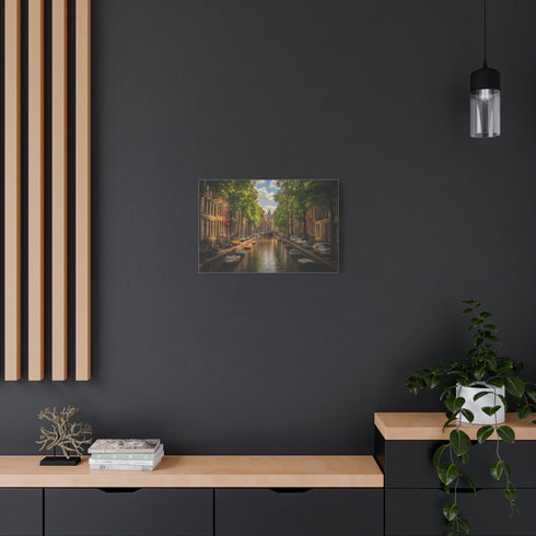 Amsterdam Golden Hour Canal Houses Painted Stretched Canvas Wall Art - View 5 | Prints With Passion