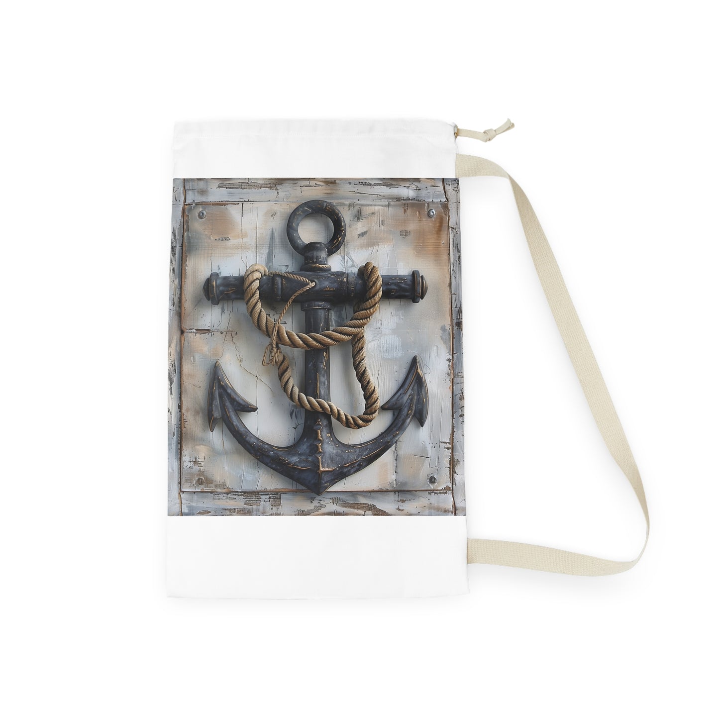 "Nautical anchor rope laundry bag, stylish and durable for seaside charm in laundry routine"