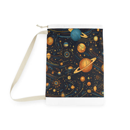 "Starry Night Laundry Bag with celestial-themed pattern of stars and moons for enchanting laundry days"