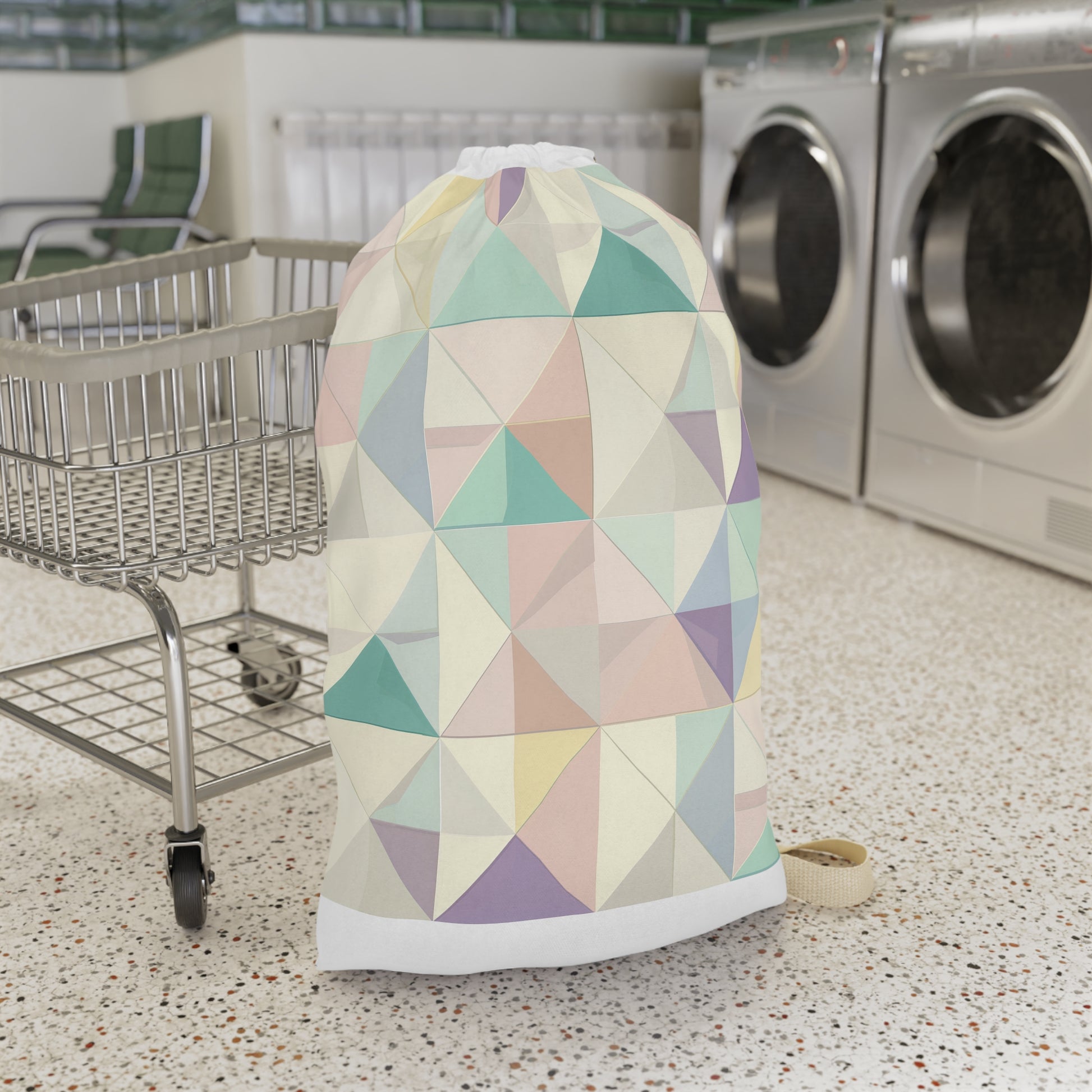 "Pastel Geo Laundry Bag - Stylish laundry bag with seamless geometric pattern in soothing colors"